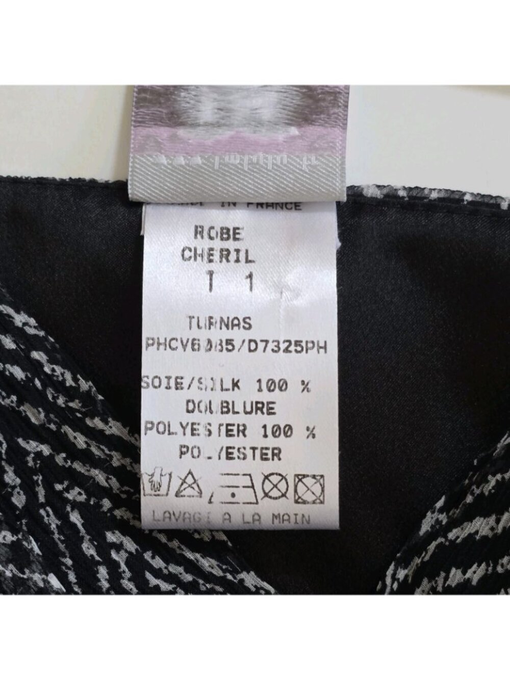 Vtg LM Lulu Paris Silk Chiffon Dress S Lined Bow Belt Herringbone France Romance - Picture 11 of 16